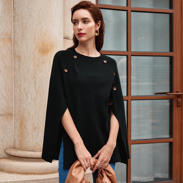 

Double Breasted Cape Sweater, Black