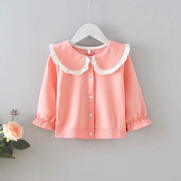 

Toddler Girls Peter Pan Collar Flounce Sleeve Jacket, Coral pink
