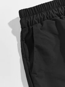 ROMWE MEN Prep Pantalones cortos con cordón en la cintura y bordado de rosas para hombres, escuela - Negro - Ver 4