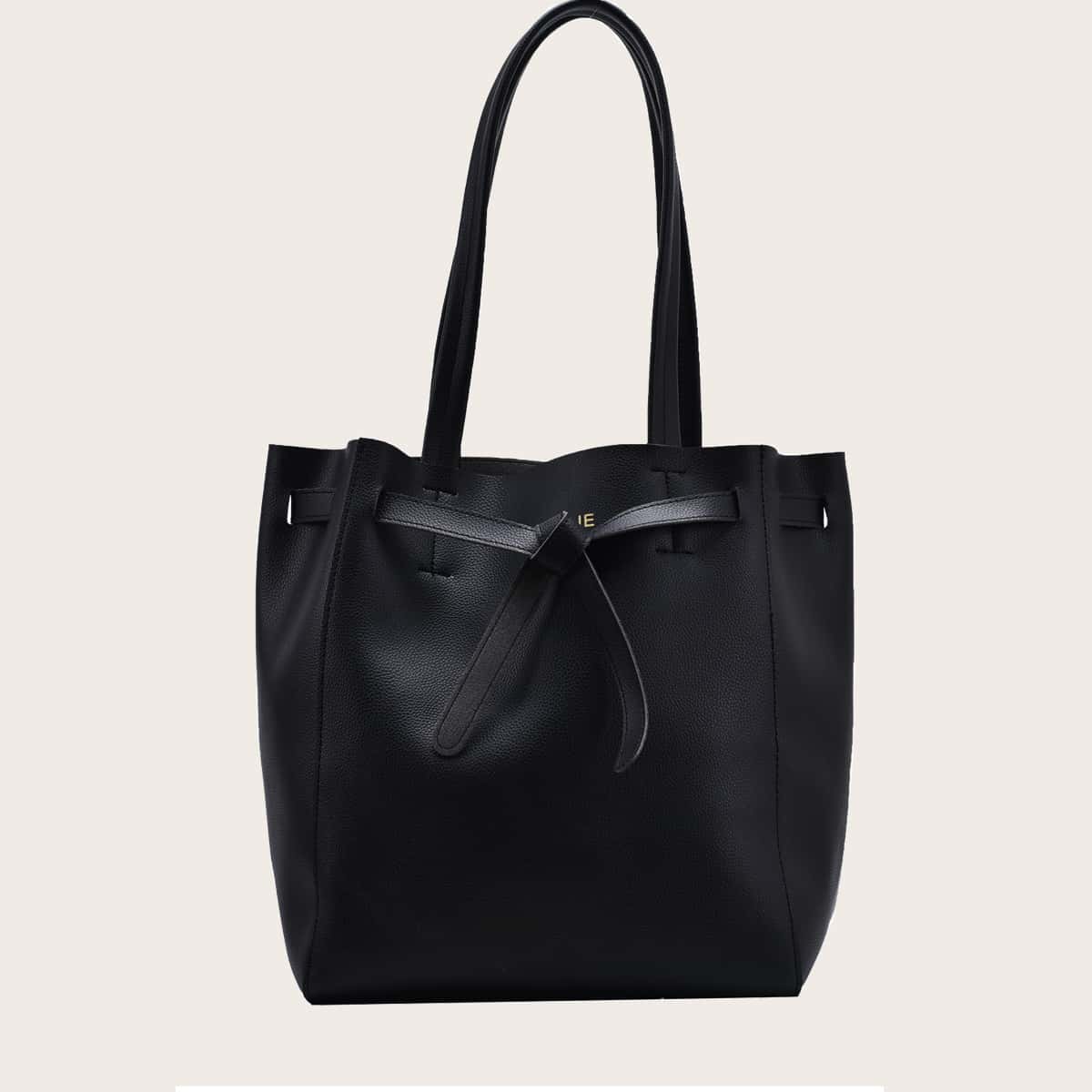 

Drawstring Decor Tote Bag, Black