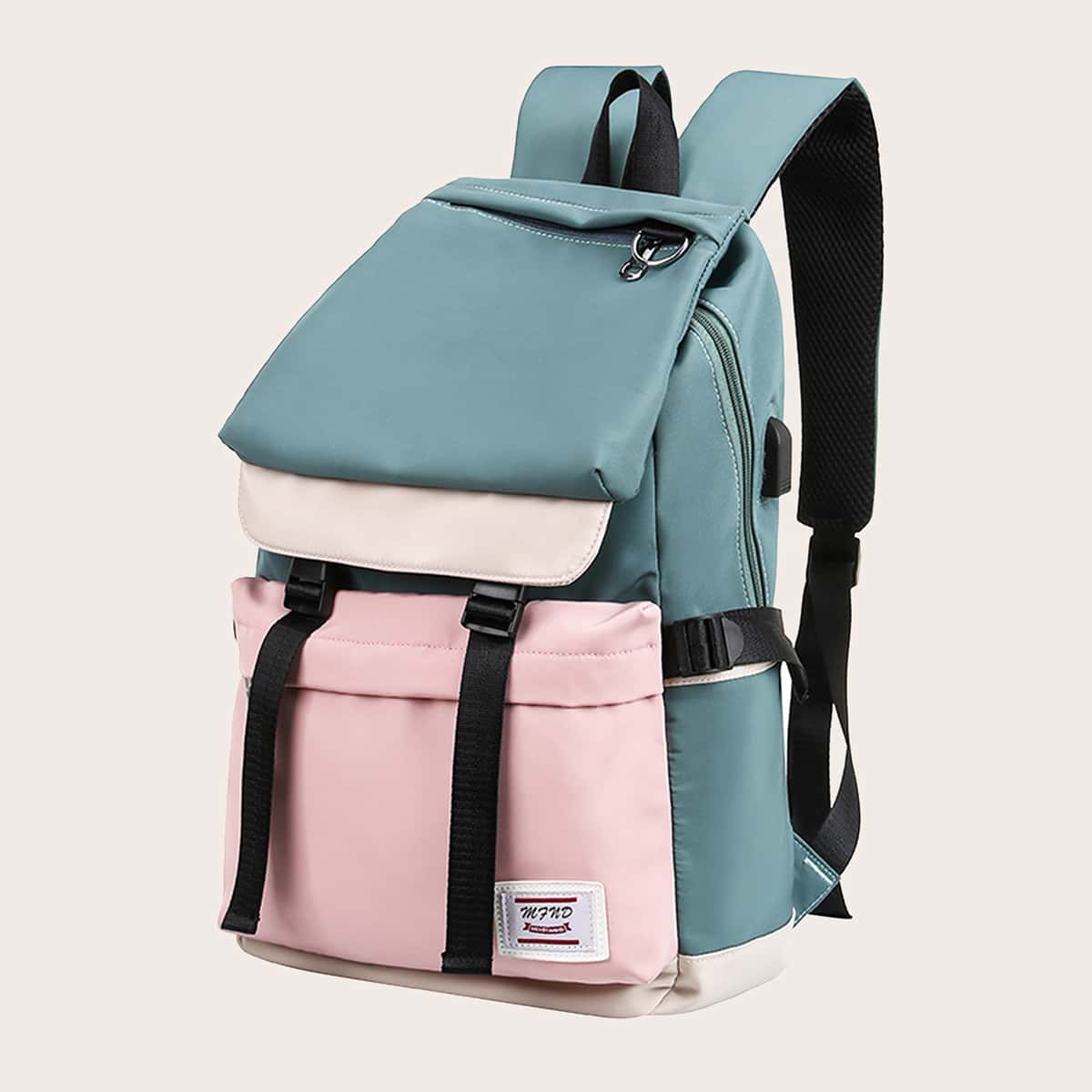 

Color Block Large Capacity Backpack, Green