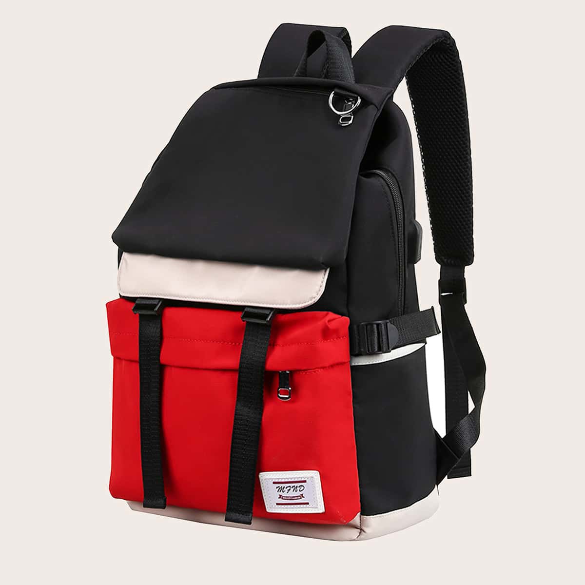

Color Block Large Capacity Backpack, Black