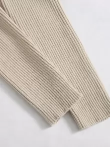 SHEIN EZwear Tie Front Rib-knit Cardigan - Khaki - View 5