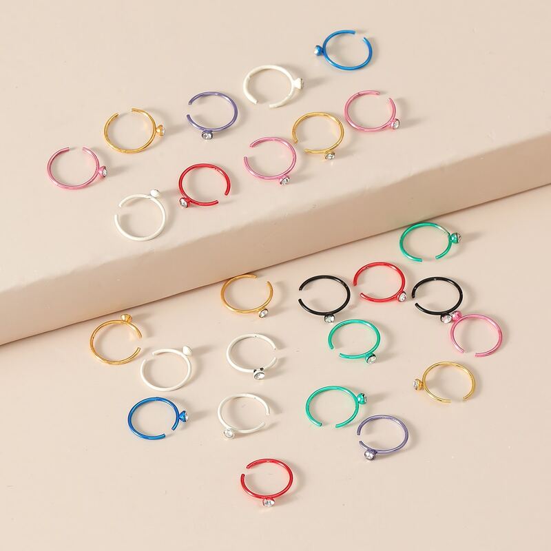 

40pcs Rhinestone Decor Nose Ring, Multicolor