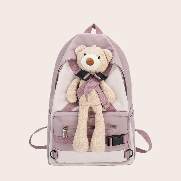 

Girls Pocket Front Cartoon Graphic Backpack, Pink