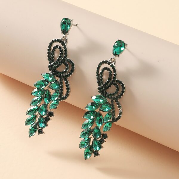 

Rhinestone Decor Drop Earrings, Green