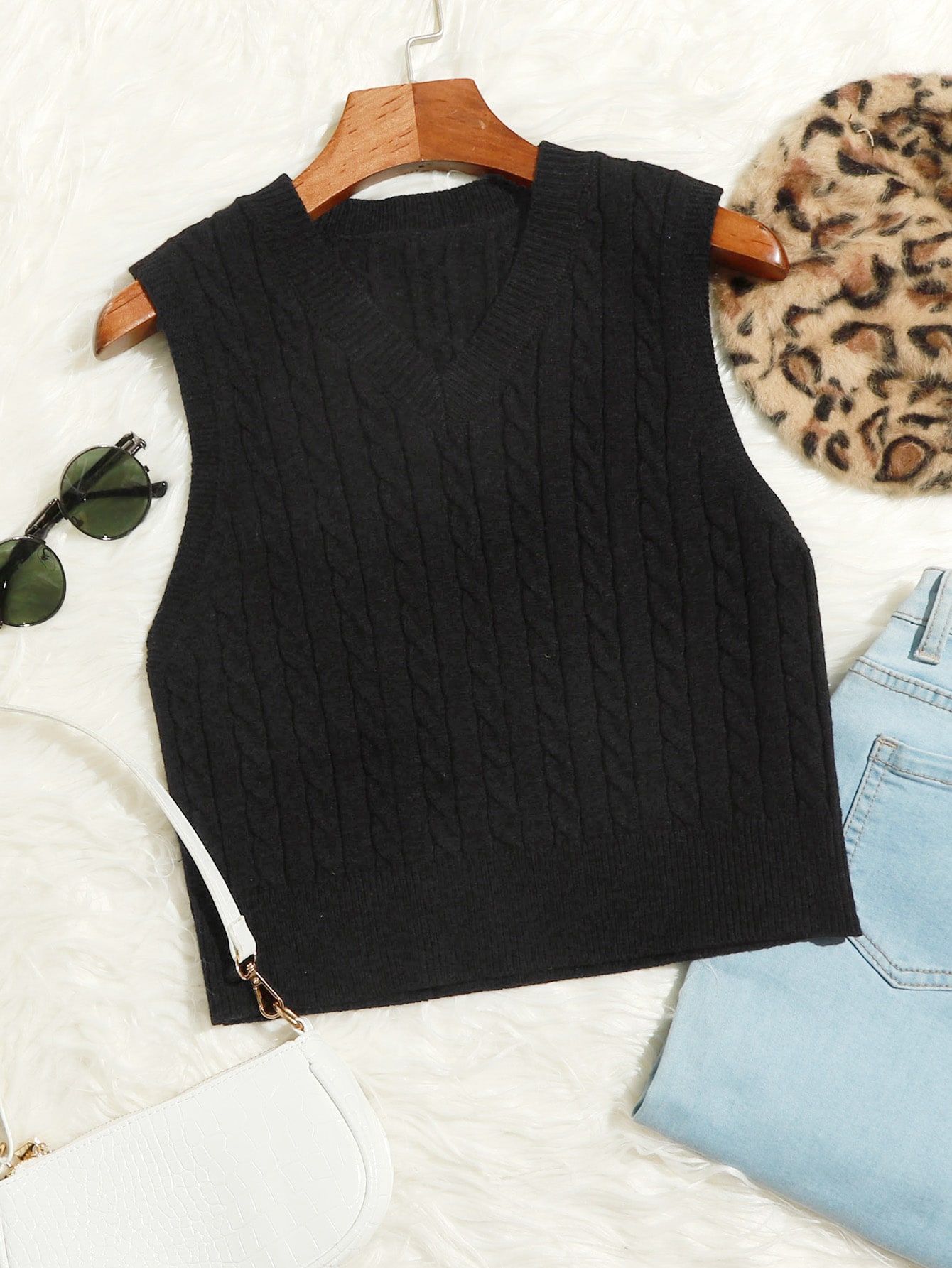 Cable Knit Cropped Sweater Vest thumbnail