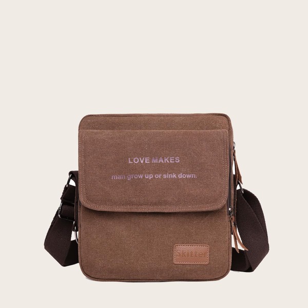 

Men Pocket Front Letter Graphic Crossbody Bag, Coffee brown