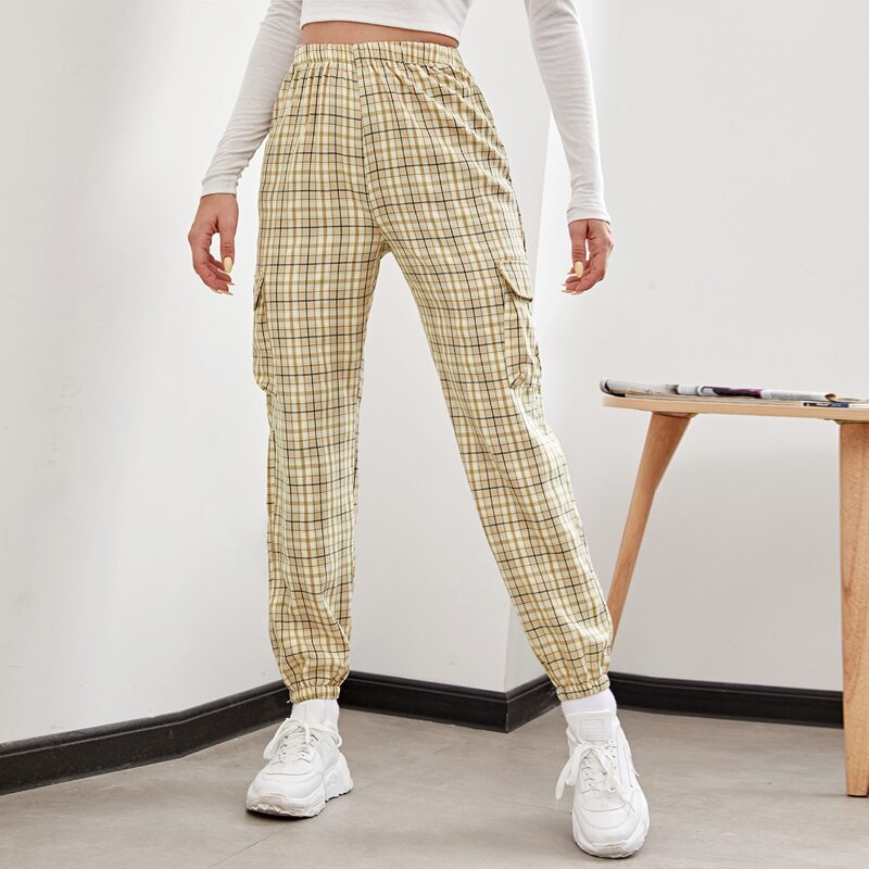 

Elastic Waist Plaid Cargo Pants, Multicolor