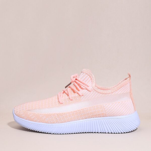 

Lace Up Decor Wide Fit Knit Sneakers, Baby pink