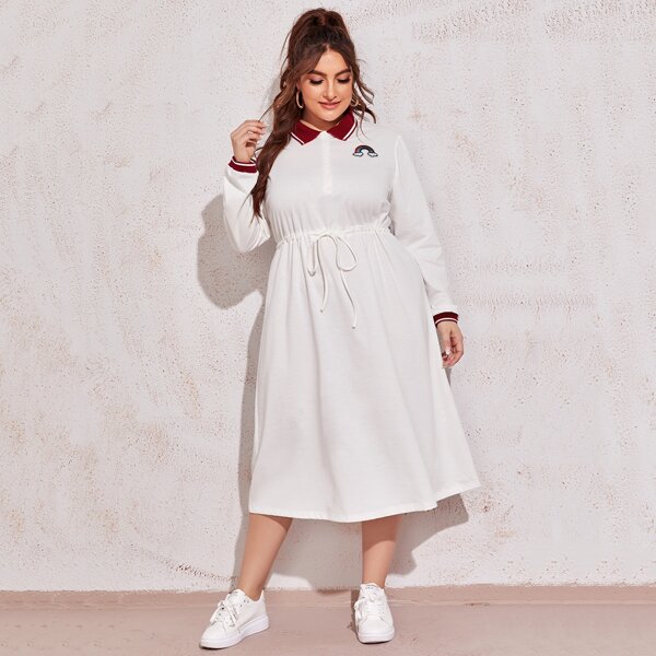 

Plus Contrast Trim Rainbow Patched Dress, White