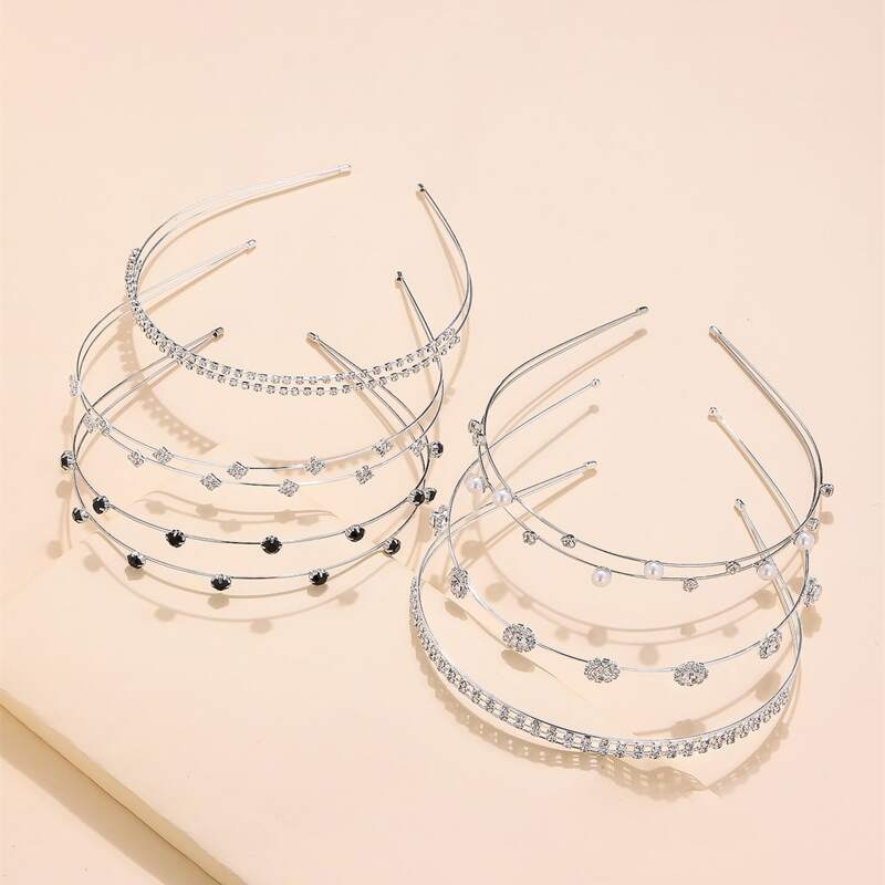 

6pcs Rhinestone Decor Hair Hoop, Silver