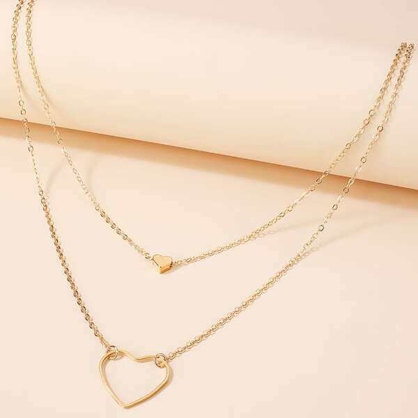 

Heart Charm Layered Necklace, Gold