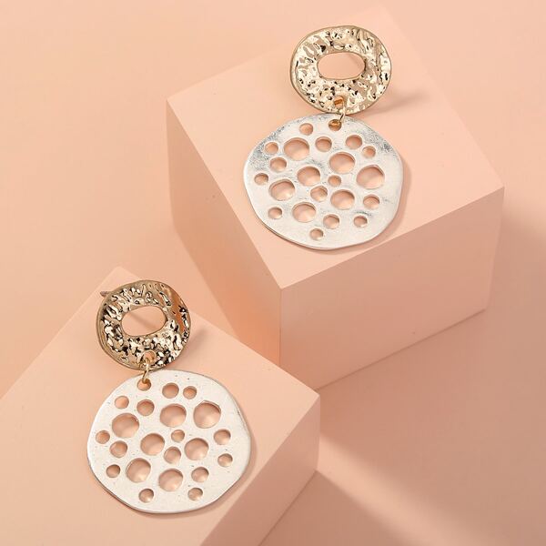 

Hollow Out Round Drop Earrings, Silver