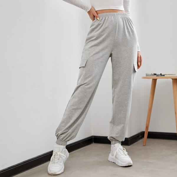 

Elastic Waist Flap Pocket Sweatpants, Light grey