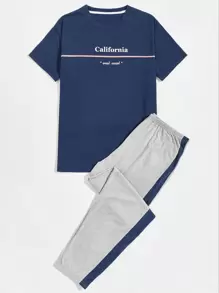 Conjunto de pijama / Pijama con gráfico de letras para hombre