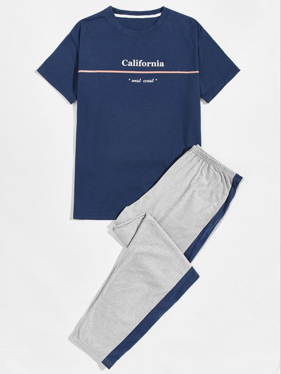 Conjunto de pijama / Pijama con gráfico de letras para hombre