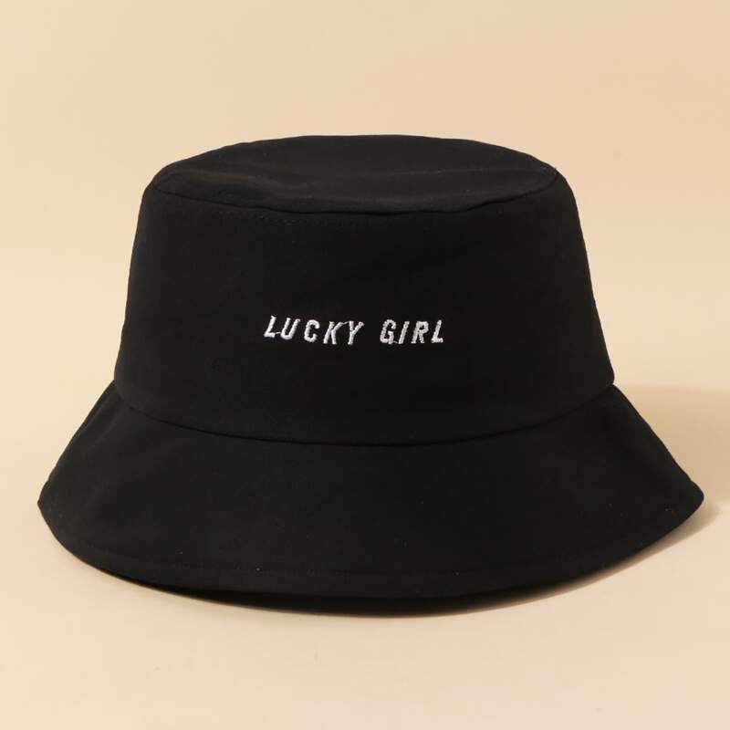 

Letter Embroidered Bucket Hat, Black