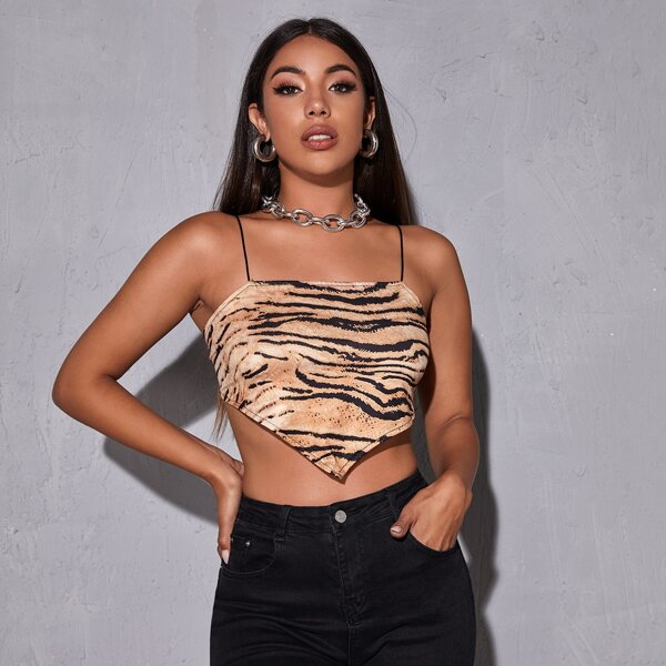 

Tied Backless Tiger Pattern Cami Top, Multicolor