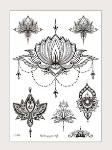 Hình xăm dán , 1 tờ In Hoa sen Hình xăm tạm thời Đối với phụ nữ , Hình xăm dán Người lớn , Thực tế Hình xăm Hoa , Hoa sen , Hoặc NỮ Và Cô gái - màu đen - Xem 1