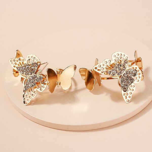 

Rhinestone Decor Butterfly Cuff Hoop Earrings, Gold
