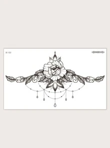 Etiqueta engomada del tatuaje, 1 hoja de tatuajes temporales con estampado de flores para mujeres, pegatinas de tatuajes para adultos, flor de tatuaje realista, para mujeres y niñas - Negro - Ver 1