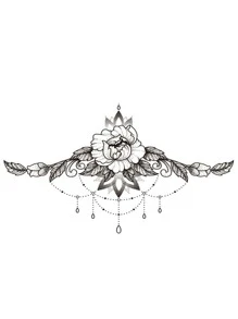 Etiqueta engomada del tatuaje, 1 hoja de tatuajes temporales con estampado de flores para mujeres, pegatinas de tatuajes para adultos, flor de tatuaje realista, para mujeres y niñas - Negro - Ver 3