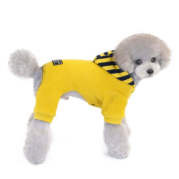 

1pc Dog Striped Pattern Hooded Knit Jumpsuit, Yellow