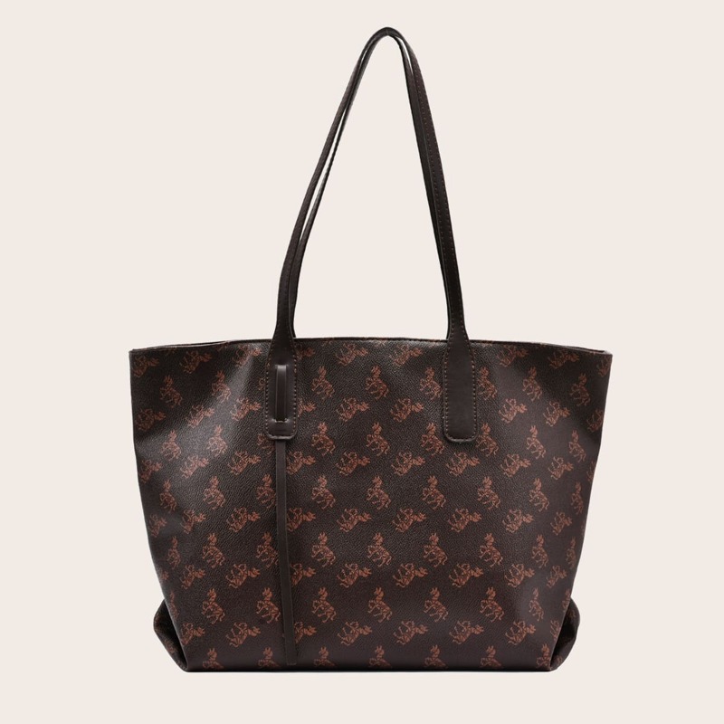 

Allover Horse Print Tote Bag, Coffee brown