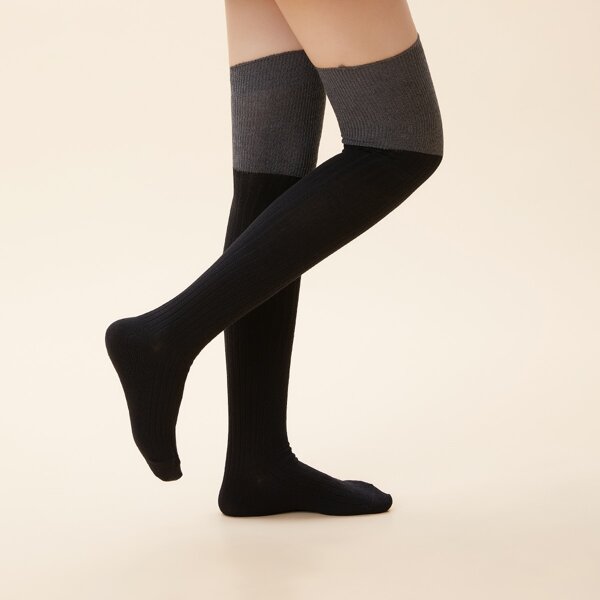 

Two Tone Over The Knee Socks, Black