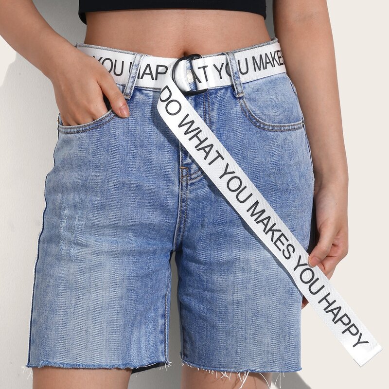 

Slogan Graphic Tape Belt, White