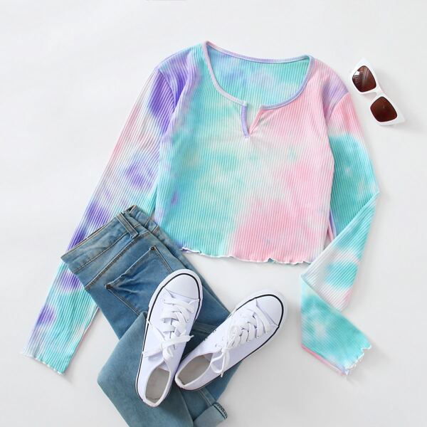 

Tie Dye Lettuce Trim Tee, Multicolor