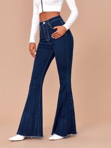 Contrast Stitch Flare Leg Jeans - Dark Wash - View 4