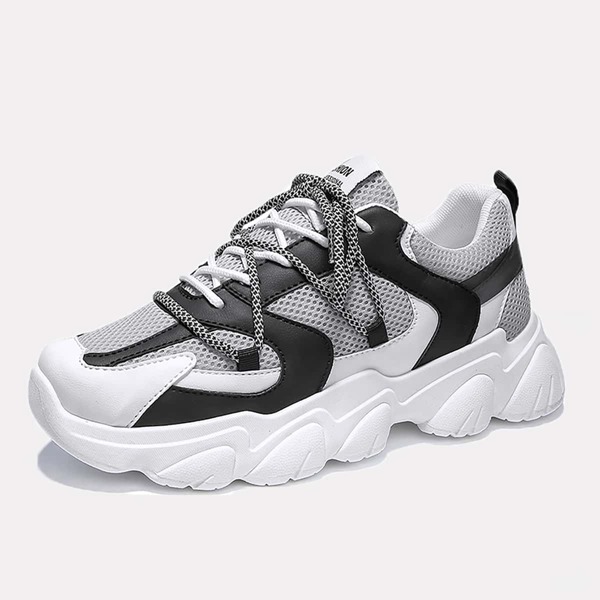 

Men Lace-up Front Colorblock Chunky Sneakers, Black and white