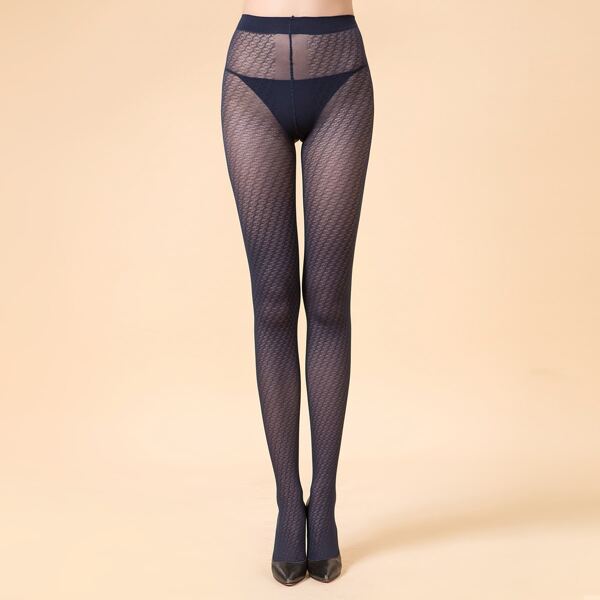 

Floral Pattern Mesh Tights, Navy blue