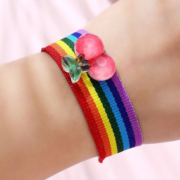 

Cherry Decor Rainbow Striped Bracelet, Multicolor