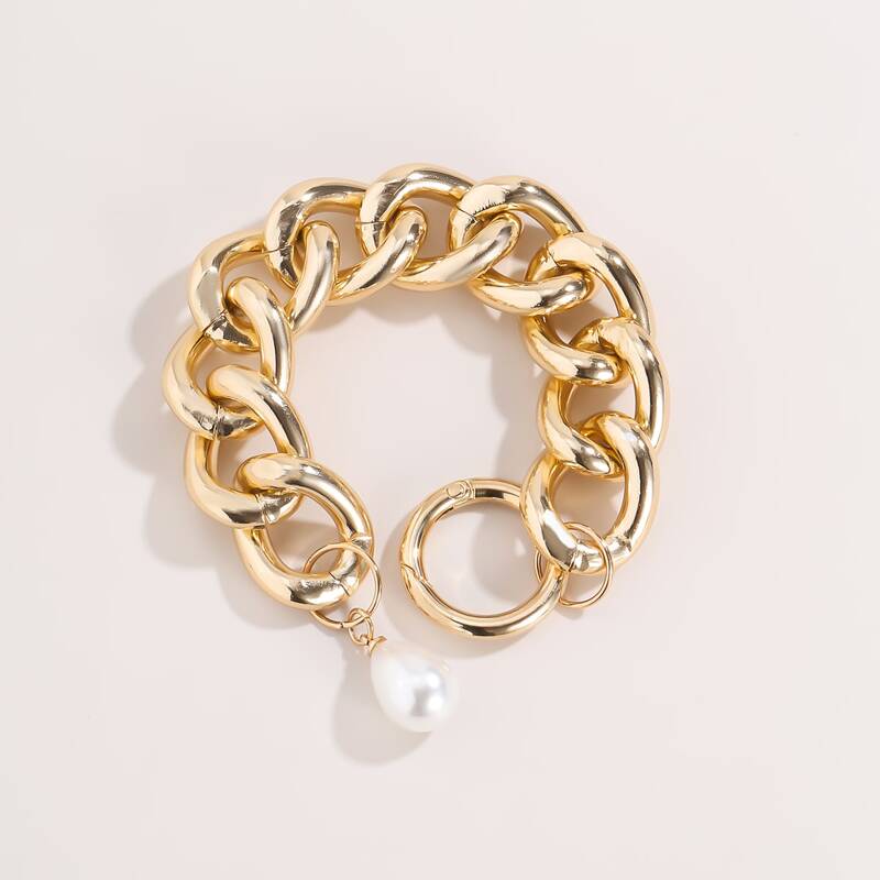 

Faux Pearl Decor Chain Bracelet, Gold