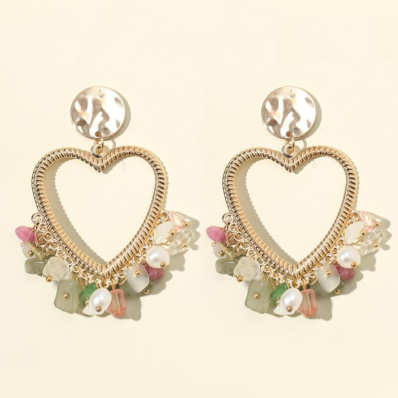 

Stone Decor Heart Drop Earrings, Multicolor