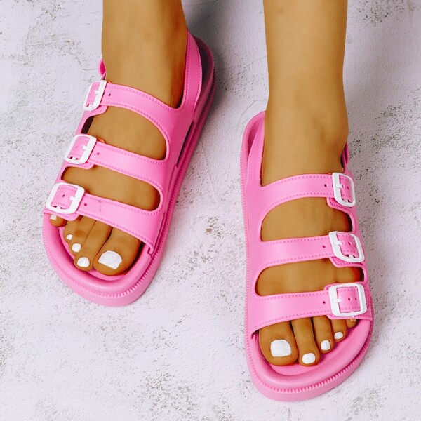 

Buckle Decor Cut Out Slingback Sandals, Pink