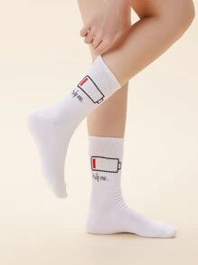 2 pares calcetines con patrón de potencia de la batería - Blanco - Ver 5