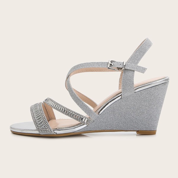 

Rhinestone & Glitter Decor Wedges, Silver