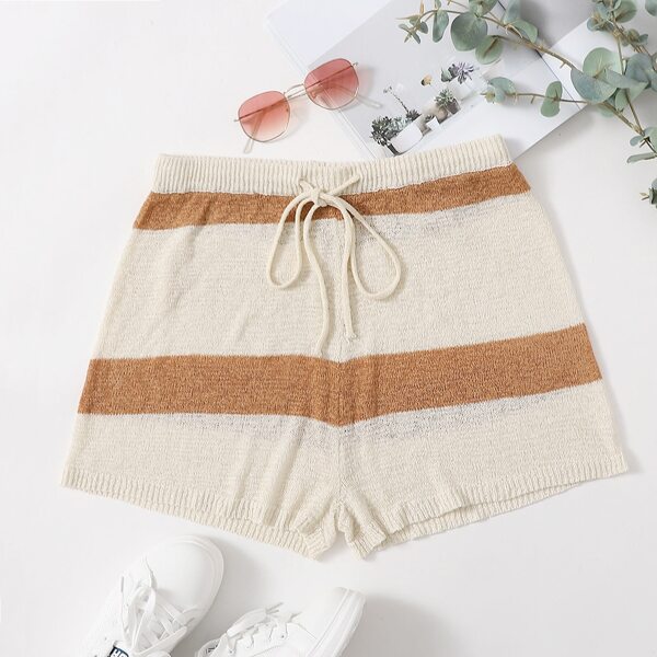 

Plus Colorblock Drawstring Waist Knit Shorts, Multicolor