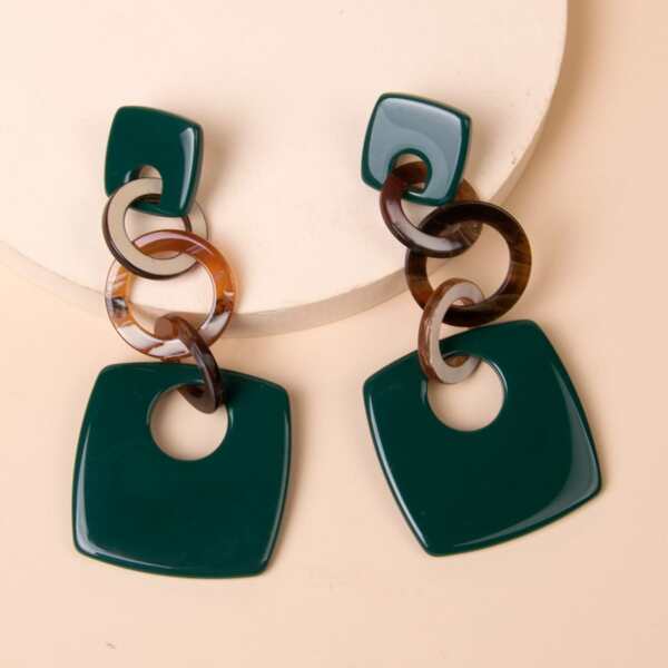 

Geometric Charm Drop Earrings, Green