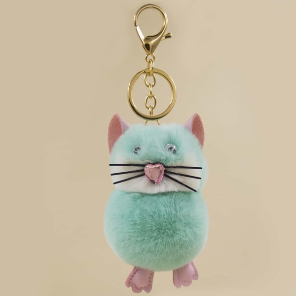 

Fluffy Mouse Charm Keychain, Mint green