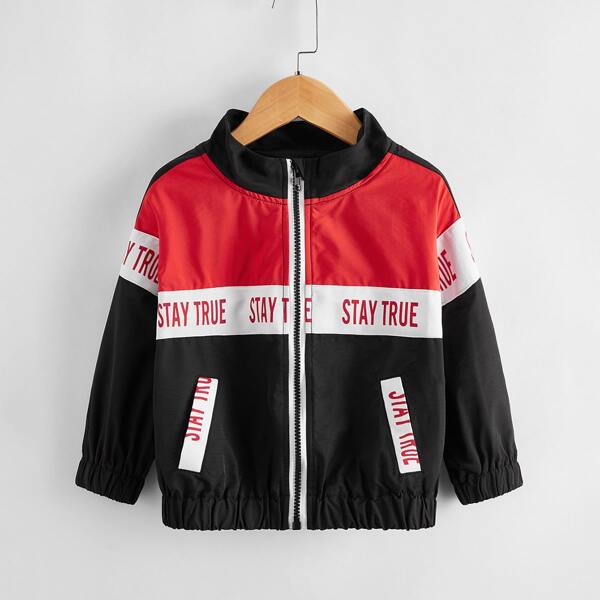 

Toddler Boys Color-block Letter Graphic Jacket, Multicolor