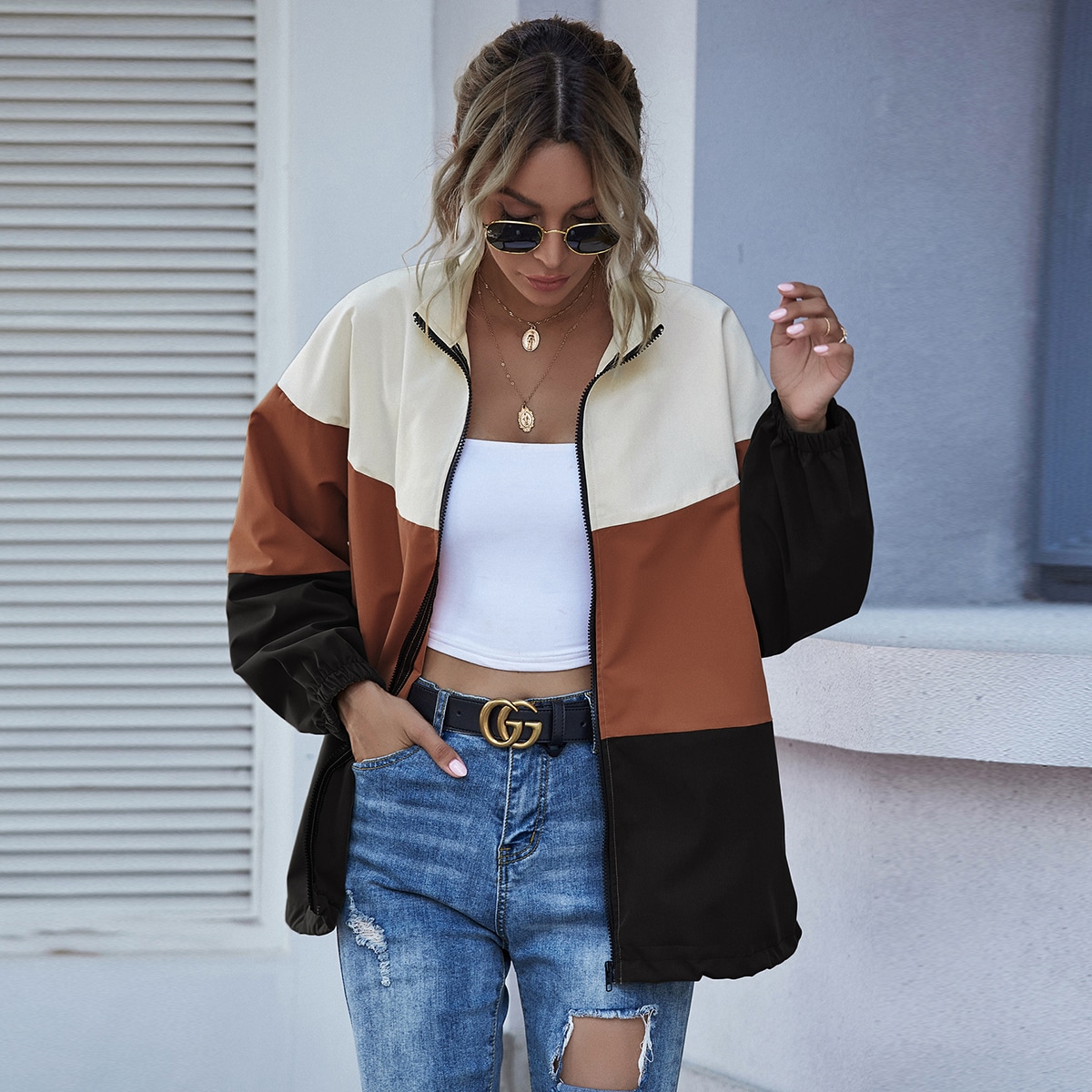 Image of Colorblock Zip-Up Windbreaker Jacket