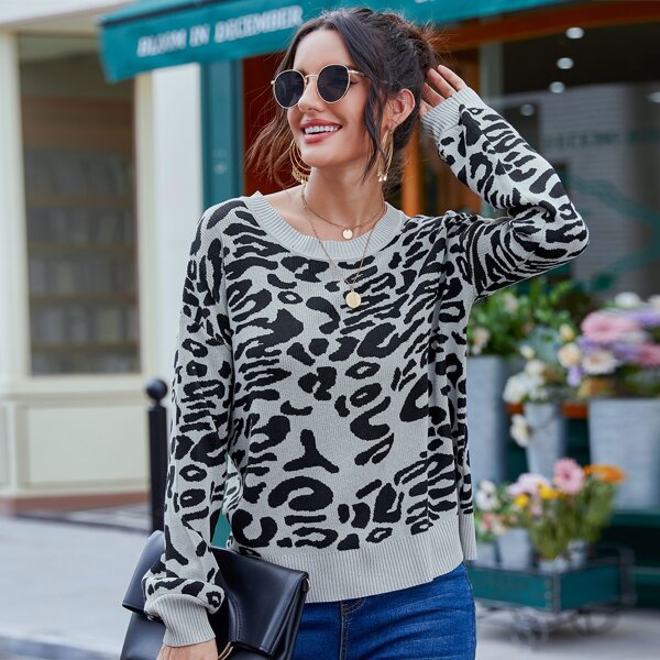 

Allover Pattern Drop Shoulder Sweater, Multicolor