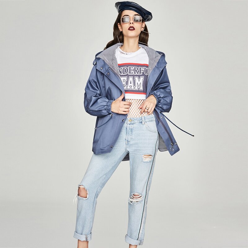 

Jazzevar Button & Zip Placket Drawstring Hooded Coat, Dusty blue
