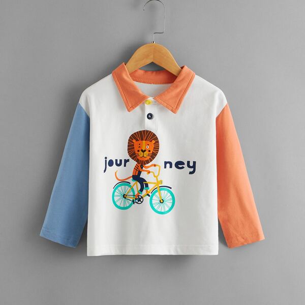 

Toddler Boys Cartoon & Letter Graphic Polo Shirt, Multicolor