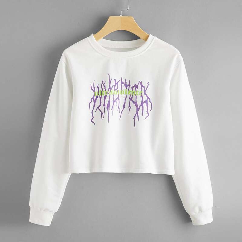 

Letter Graphic Crop Sweatshirt, White